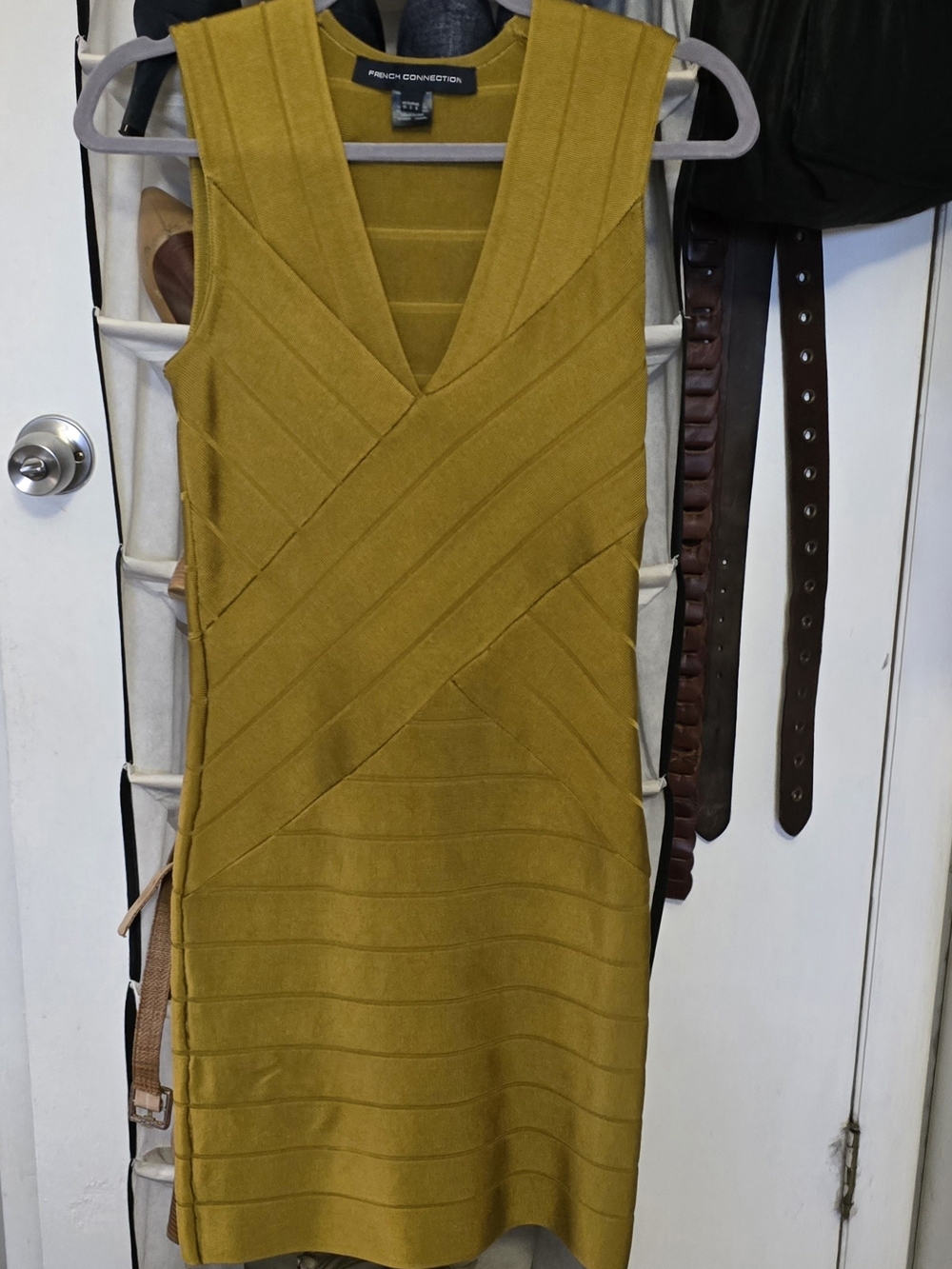 French Connection Sleeveless Midi Dress in Mustard